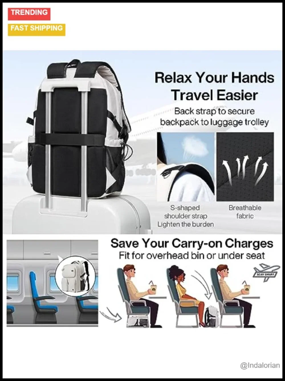 Large Expandable Travel Laptop Backpack, Lightweight Durable College Bookbag